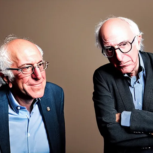 Prompt: portrait of Bernie Sanders and Larry David, annie leibovitz, studio lighting