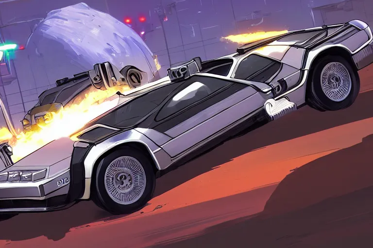 Image similar to vehicle concept design delorean rocket league tank mad max global illumination ray tracing hdr chromed reflexion, gta 5 comics, makoto shinkai and lois van baarle, ilya kuvshinov, ossdraws, borderlands, feng zhu, loish, laurie greasley, victo ngai, andreas rocha, john harris fast and furious