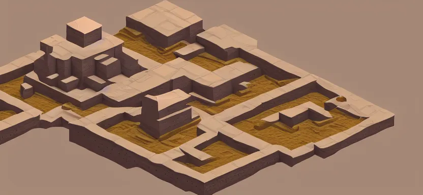 Image similar to a desert civilization, low poly pixel, isometric 3d perspective