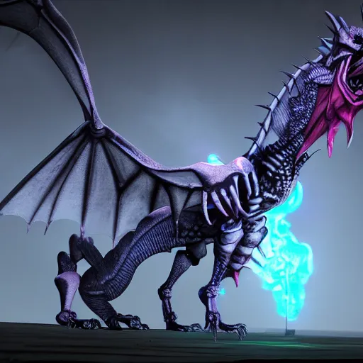 Prompt: Skeleton Dragon Creepy cosmic color scheme Unreal Engine