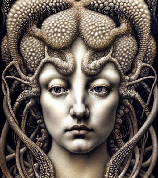 Prompt: detailed realistic beautiful oyster goddess face portrait by jean delville, gustave dore, iris van herpen and marco mazzoni, art forms of nature by ernst haeckel, art nouveau, symbolist, visionary, gothic, neo - gothic, pre - raphaelite, fractal lace, intricate alien botanicals, ai biodiversity, surreality, hyperdetailed ultrasharp octane render