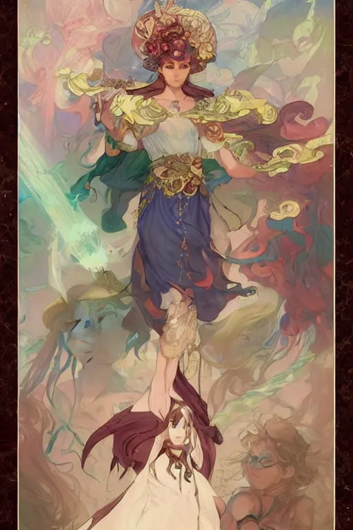 Prompt: merc storia, shimmering and prismatic, rococo, by krenz cushart and mucha and monet, trending on artstation.