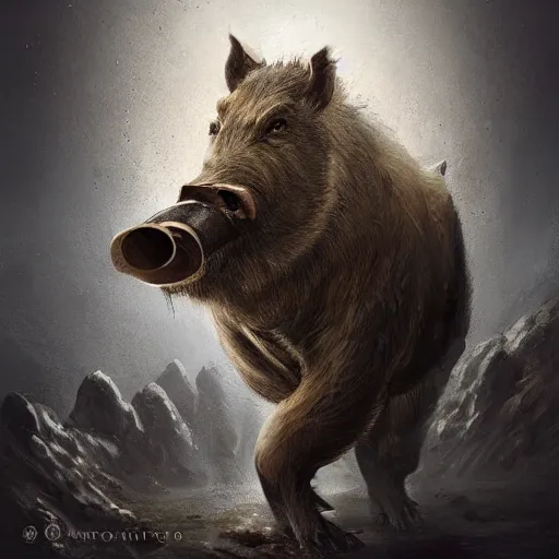 Image similar to a portrait of a boar wearing a white suit, muscular, smoking a cigar, gorgeous, intricate, elegant, volumetric lighting, scenery, high detail digital art, smooth, tony sart, randy vargas, sharp focus, illustration, concept art