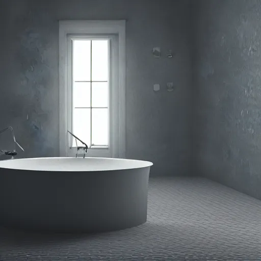 Image similar to an ocean with big waves inside a bathtub, digital painting, high contrast, unreal engine render, volumetric lighting, high détail