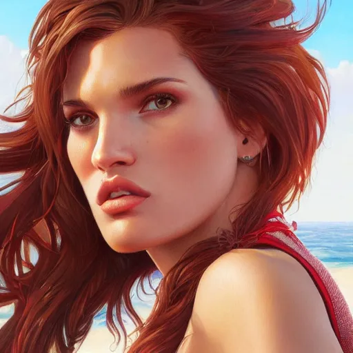 Prompt: ultra realistic illustration, bella thorne in baywatch, intricate, elegant, highly detailed, digital painting, artstation, concept art, smooth, sharp focus, illustration, art by artgerm and greg rutkowski and alphonse mucha