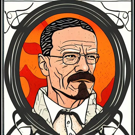 Image similar to art nouveau illustration of walter white