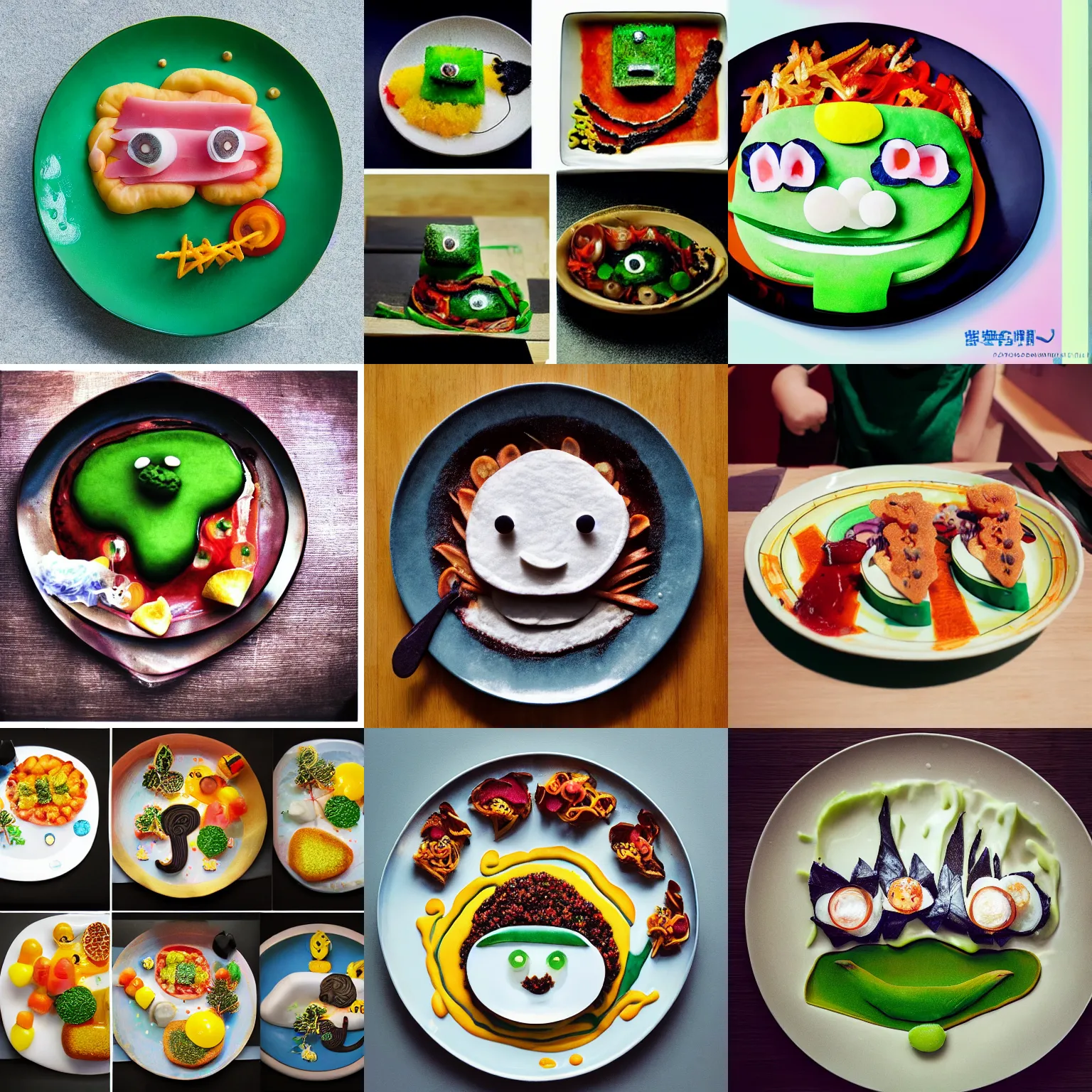 Prompt: photography of a dish with food resembling Bender Bending Rodríguez, food art creative dish for kids intrincated by Manami Sasaki