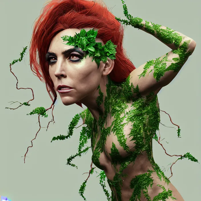 Image similar to portrait of Melanie C as a Poison Ivy. intricate artwork. by Tooth Wu, wlop, beeple, dan mumford. octane render, trending on artstation, greg rutkowski very coherent symmetrical artwork. cinematic, hyper realism, high detail, octane render, 8k