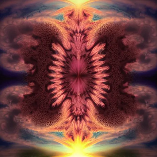 Prompt: sunset fractal clouds in shape of a gigantic virgin mary face