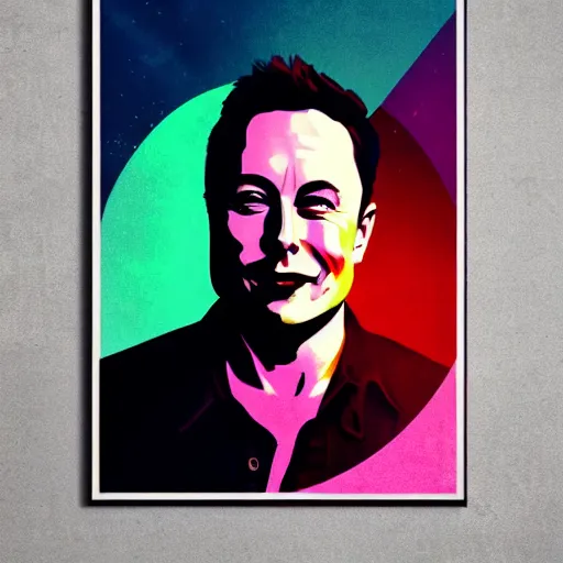 Image similar to happy elon musk, 2 d matte colors, poster style