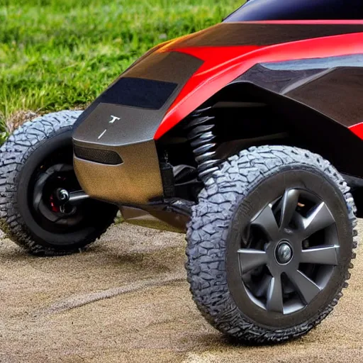 Image similar to tesla dune buggy, angular metallic style, all terrain tires