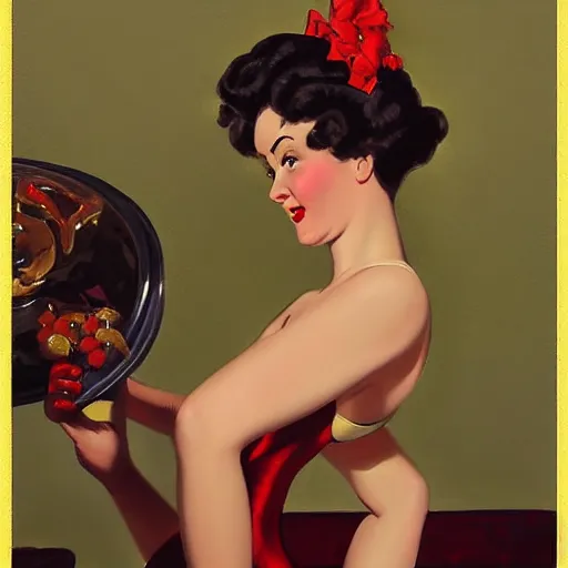 Prompt: a painting in the style of gil elvgren and in the style of charles dana gibson.