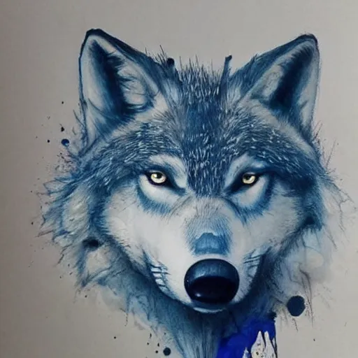 Prompt: a wolf wearing a blue shirt and jeans, Greg Rutkowski, marker