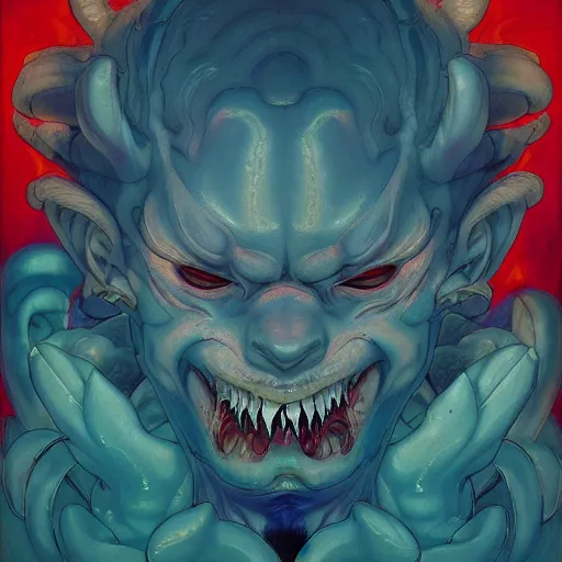 Image similar to prompt : demon portrait soft light painted by james jean and katsuhiro otomo, inspired by evangeleon anime, smooth face feature, intricate oil painting, high detail illustration, sharp high detail, manga and anime 1 9 9 0