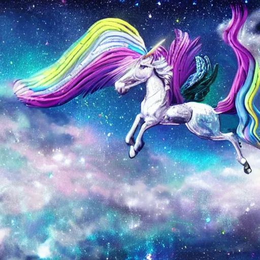 Prompt: 8 k capture scan of a iridescent unicorn with wings dancing in a garbage dump, the sky has the milky way, high textured, conceptual, intricate detailed painting, illustration sharp detail, manga 1 9 9 0