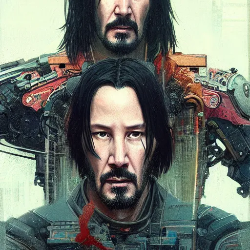 Prompt: Keanu Reeves as a cyberpunk samurai, intricate, highly detailed, digital painting, artstation, concept art, sharp focus, illustration, art by greg rutkowski and alphonse mucha