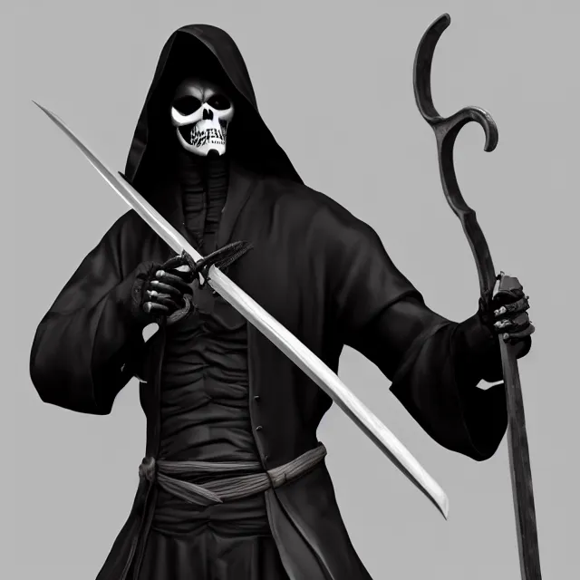 Image similar to grim reaper with skull face, holding a scythe, mortal kombat character, videogame 3d render, 4k, artstation