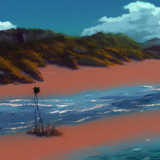 Prompt: beautiful beach landscape by makoto shinkai