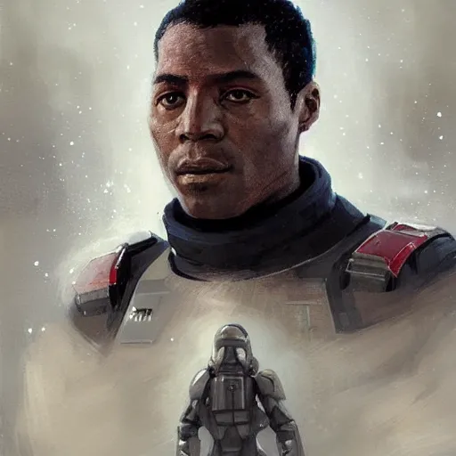 Image similar to portrait of a man by Greg Rutkowski, the grand admiral of the galactic alliance, a black man in his 20s, short hair, impeccable military composure, wearing the tactical gear of the galactic alliance, Star Wars Expanded Universe, highly detailed portrait, digital painting, artstation, concept art, smooth, sharp foccus ilustration, Artstation HQ