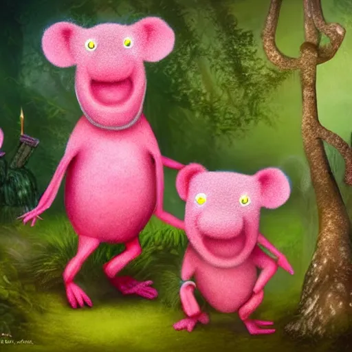 Prompt: beautiful digital painting of Clangers british characters standing in a magical forest