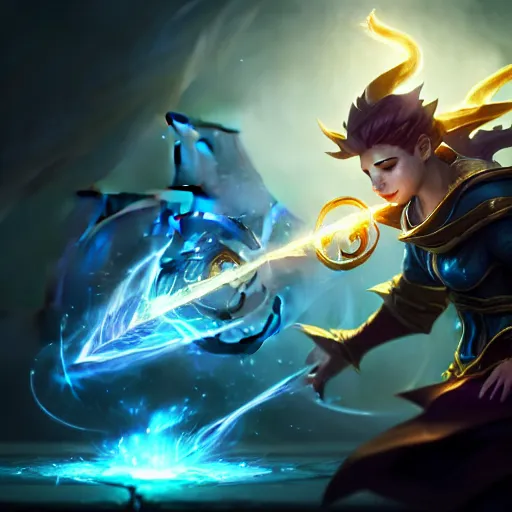 Prompt: amazing portrait of a light summoner with a magic wand summoning a dragon, league of legends splash art, deiv calviz, splash art, natural light, elegant, intricate, fantasy, atmospheric lighting, by greg rutkowski, league of legends splash art, hd wallpaper, ultra high details