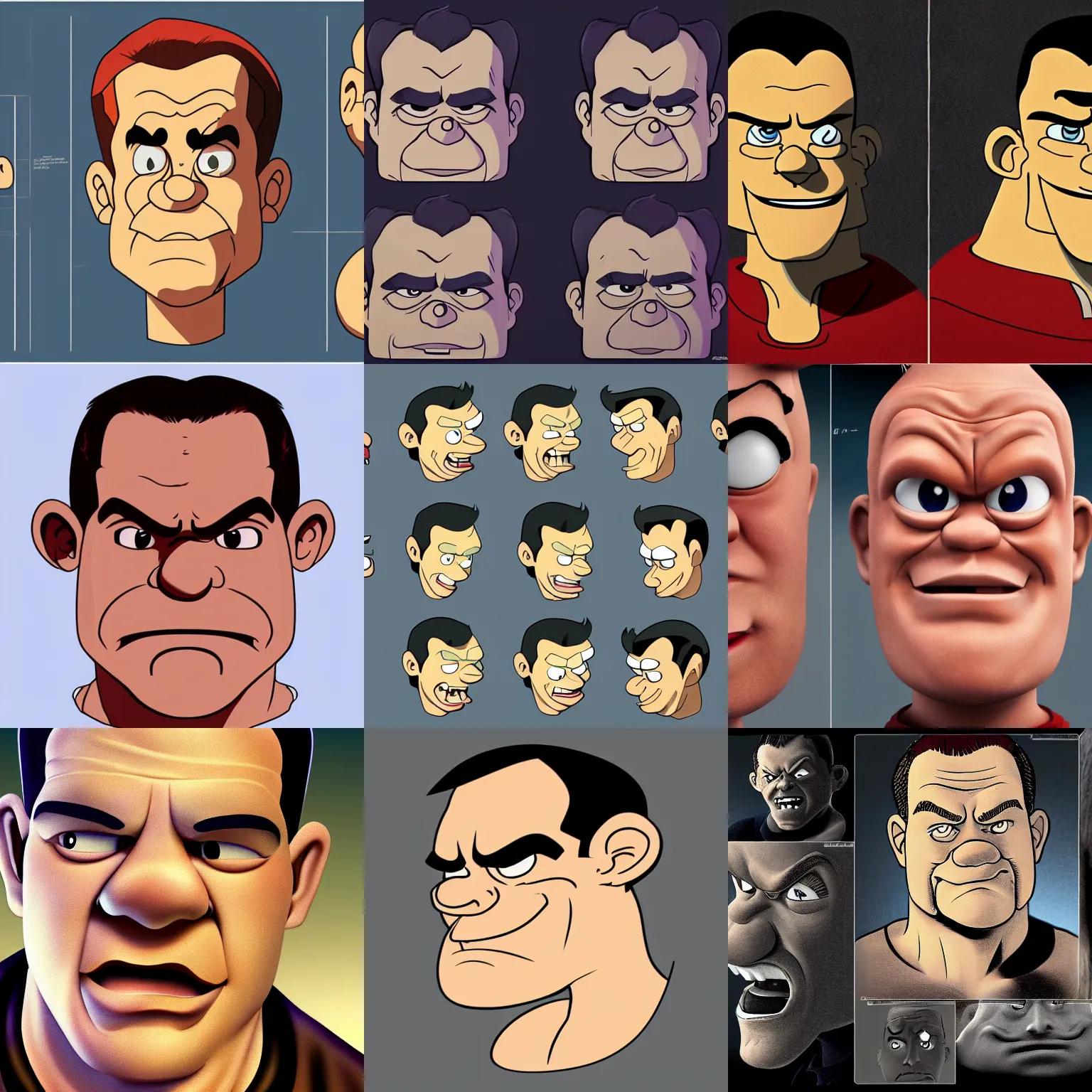 Prompt: character design, matt damon ias popeye in max fleischer style, 2 d concept art head macro shot