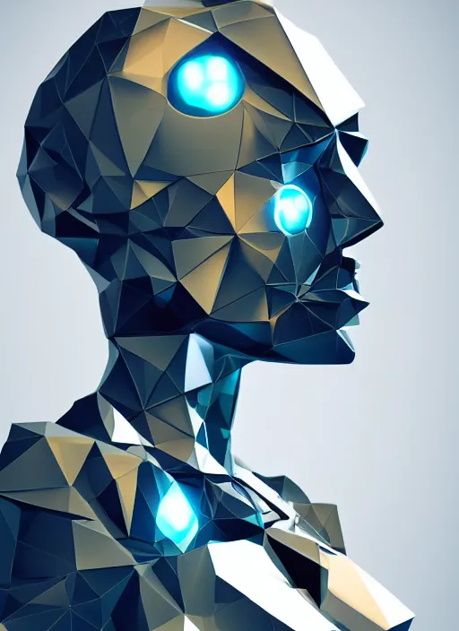 Prompt: woman, beautiful, cyborg, low-poly, steampunk color scheme, hydro integration, robot, close-up shot