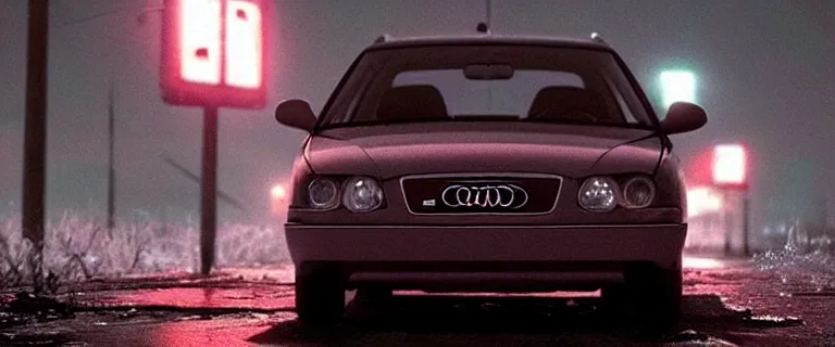 Prompt: Audi A4 B6 Avant (2002), a gritty neo-noir, simon stalenhag, Max Payne (PC) (2001) winter new york at night, dramatic bright lighting, cinematic, establishing shot, extremely high detail, photorealistic, cinematic lighting, artstation, by simon stalenhag, dark night, bright lights, eldritch horror