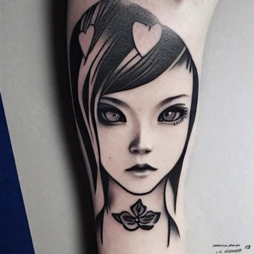 Image similar to tattoo design, stencil, portrait of a japanese girl, zelda, by artgerm,