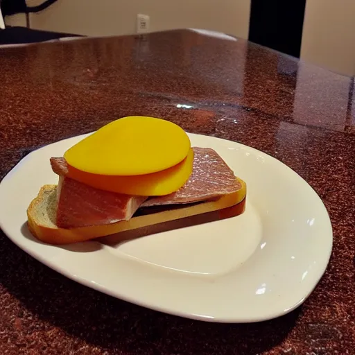 Image similar to sandwich with foie gras and honey and mango, amateur photo