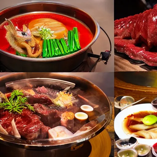 Image similar to high - end hot pot restaurant serving chinese dragon meat