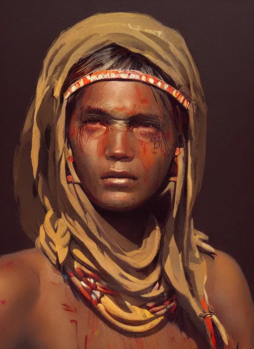 Image similar to A painting of a tribal woman, trending on artstation in the style of Greg Rutkowski