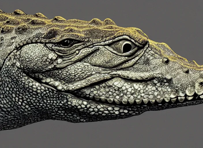 Image similar to an alligator wearing a vest, digital art, photorealistic