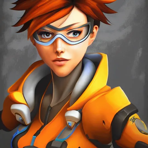 Image similar to digital painterly artwork of tracer from the game overwatch