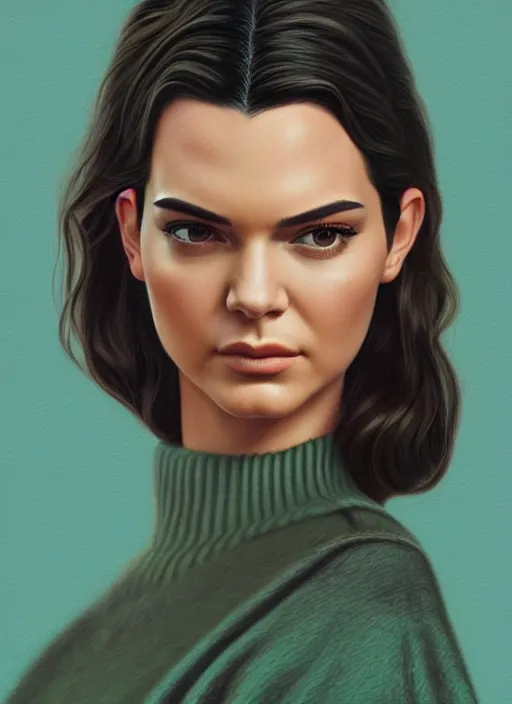 Image similar to twin peaks movie poster art, portrait of kendall jenner, from scene from twin peaks, clean, simple illustration, nostalgic, domestic, highly detailed, digital painting, artstation, concept art, smooth, sharp focus, illustration, artgerm, donato giancola, joseph christian leyendecker, wlop