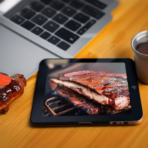 Prompt: friends have bbq eating Macbook Pros and iPad, photorealistic, 3d, Octane Render, Cinematica, perfect lightning