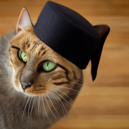 Prompt: cat sat on a mat wearing a hat and holding a bat detailed, smooth, sharp focus