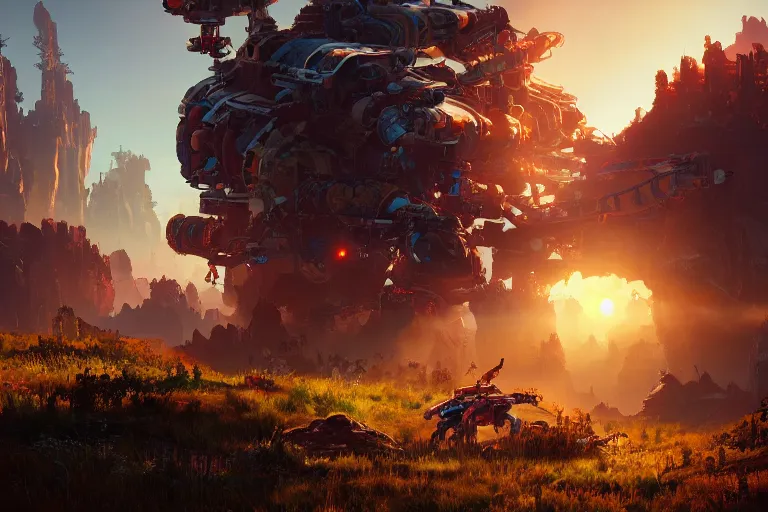 Image similar to scorcher machine mecanical creature robot of horizon forbidden west horizon zero dawn bioluminiscence global illumination ray tracing hdr fanart arstation by ian pesty and alena aenami artworks in 4 k