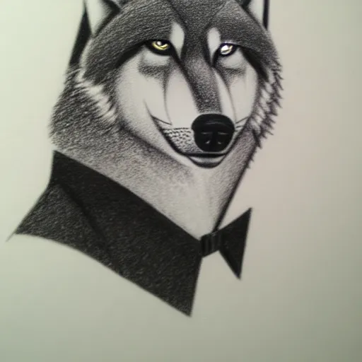 Image similar to portrait of anthropomorphic wolf in suit by tom finland, pencil drawing