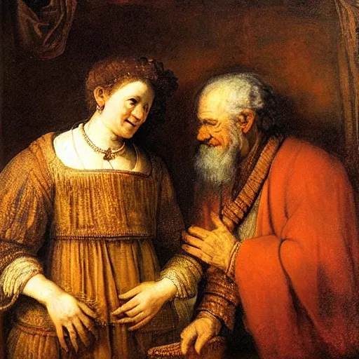 Prompt: in style of rembrandt the wish of god on the hands of a human