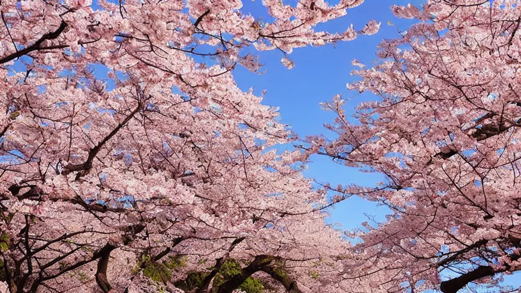 Prompt: a landscape of sakura tree blossom