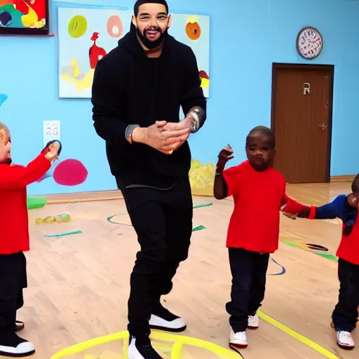 Image similar to drake performimg in a daycare