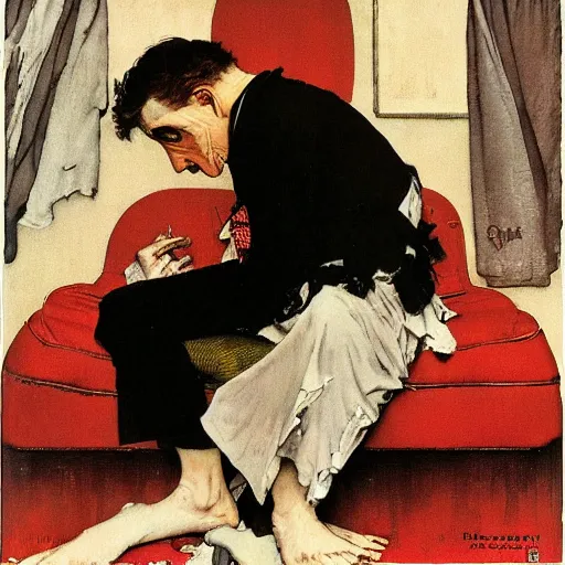 Image similar to Sad vampire, by Norman Rockwell.