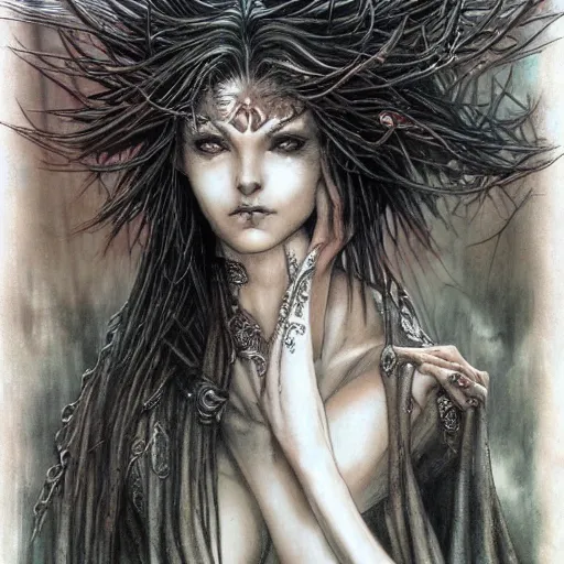 Prompt: a necromancer by luis royo,