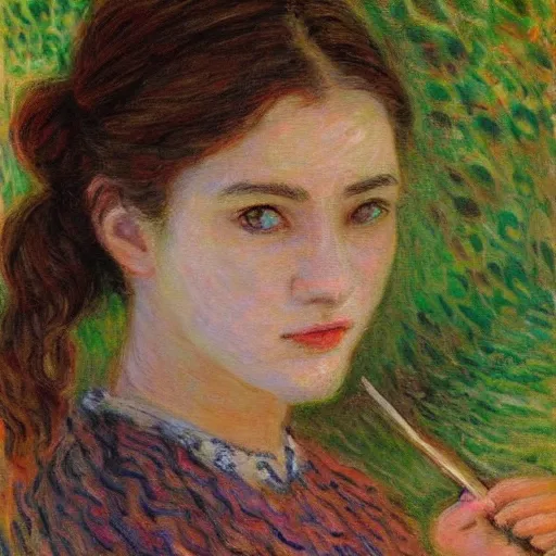 Prompt: highly detailed painting, intricate deep focus, smooth lighting, of a feminine eye by magalie villeneuve and claude monet