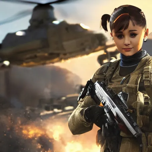 Image similar to Ariana Grande in Call of Duty, 4k