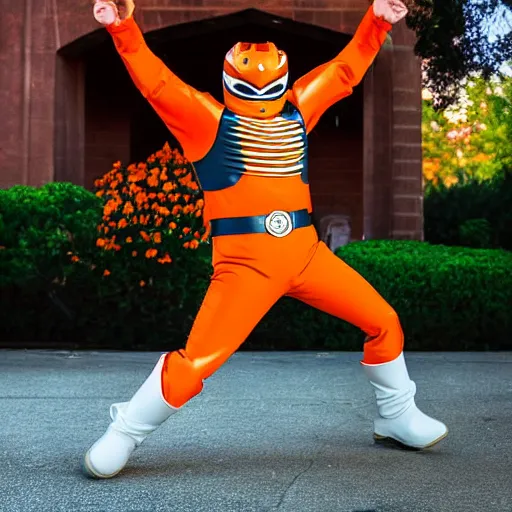 Image similar to garfield as the orange power ranger, digital photography, high detail