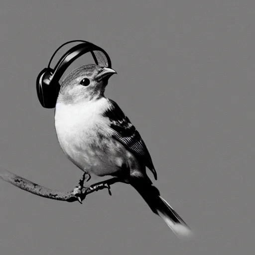 Image similar to a bird wearing headphones