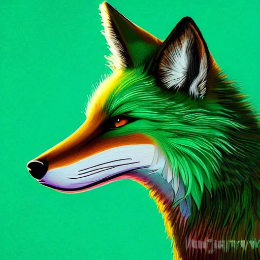 Prompt: digital very very green green fox, retrowave palette, digital world, highly detailed, electric breeze, anatomically correct vulpine, synth feel, fluffy face, ear floof, flowing fur, super realism, accurate animal imagery, 4 k digital art