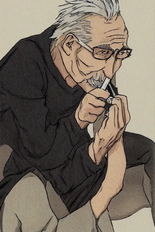 Prompt: anime old man smoking a cigarette